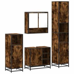 Berkfield Home 4¬†Piece Bathroom Furniture Set¬†Smoked Oak Engineered Wood in Brown - thumbnail 2