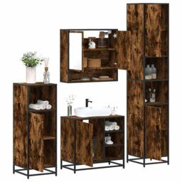 Berkfield Home 4¬†Piece Bathroom Furniture Set¬†Smoked Oak Engineered Wood in Brown - thumbnail 1
