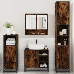 Berkfield Home 4¬†Piece Bathroom Furniture Set¬†Smoked Oak Engineered Wood in Brown - thumbnail 4