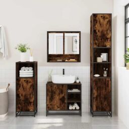 Berkfield Home 4¬†Piece Bathroom Furniture Set¬†Smoked Oak Engineered Wood in Brown - thumbnail 3