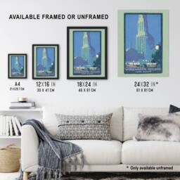 Artery8 Woolworth Building June Night Elmer Framed Wall Art Print in Blue - Size: A4 - thumbnail 3