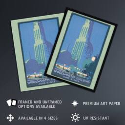 Artery8 Woolworth Building June Night Elmer Framed Wall Art Print in Blue - Size: A4 - thumbnail 2