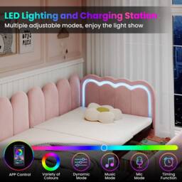Merax 3ft Single Velvet Daybed with LED & 2 Storage Drawers for Children in Pink - thumbnail 9