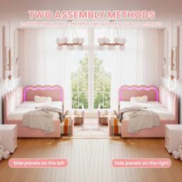Merax 3ft Single Velvet Daybed with LED & 2 Storage Drawers for Children in Pink - thumbnail 7