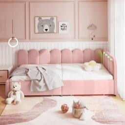 Merax 3ft Single Velvet Daybed with LED & 2 Storage Drawers for Children in Pink - thumbnail 5