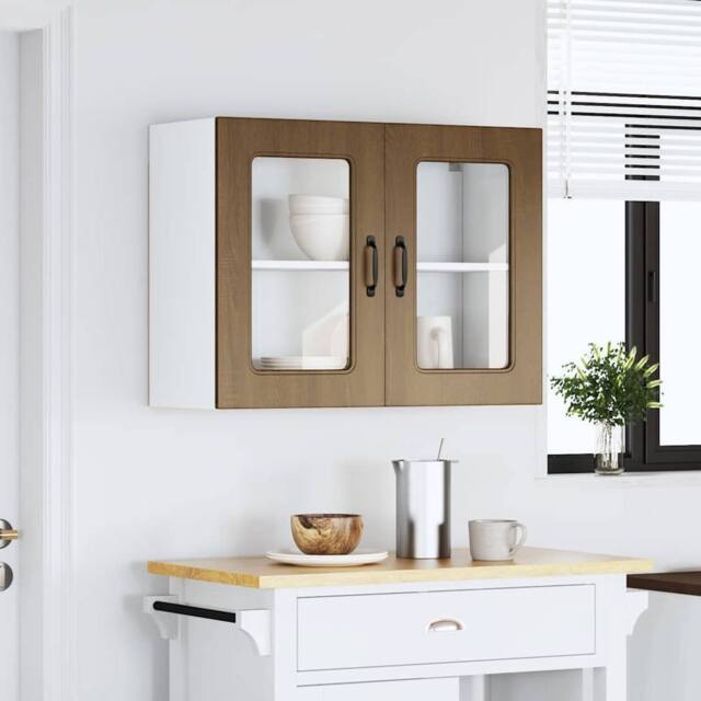 Berkfield Home Kitchen Wall Cabinet with Glass Door Kalmar Brown Oak Engineered Wood - image 1