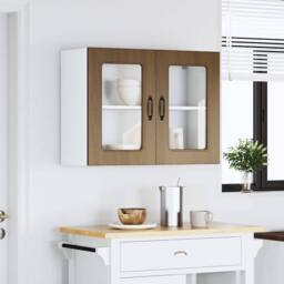 Berkfield Home Kitchen Wall Cabinet with Glass Door Kalmar Brown Oak Engineered Wood - thumbnail 1