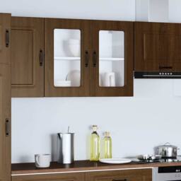 Berkfield Home Kitchen Wall Cabinet with Glass Door Kalmar Brown Oak Engineered Wood - thumbnail 4