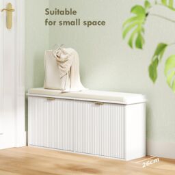 HOMCOM Shoe Storage Bench with Cushion & Flip-Drawer 104x26x47.5cm in White - Size: 104x26x47.5 cm - thumbnail 4