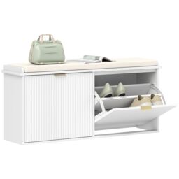 HOMCOM Shoe Storage Bench with Cushion & Flip-Drawer 104x26x47.5cm in White - Size: 104x26x47.5 cm - thumbnail 2