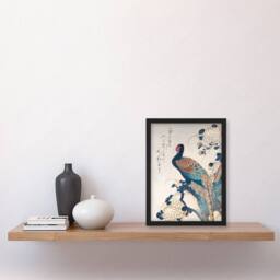 Artery8 Utagawa Hiroshige Framed Wall Art Print Pheasant & Chrysanthemums in Blue - Size: A4 - thumbnail 2