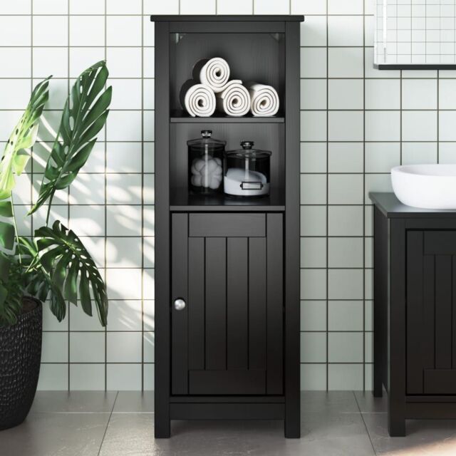 Berkfield Home Bathroom Cabinet BERG Black 40x34x110 cm Solid Wood Pine - Size: 40 x 34 x 110 cm - image 1