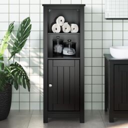 Berkfield Home Bathroom Cabinet BERG Black 40x34x110 cm Solid Wood Pine - Size: 40 x 34 x 110 cm