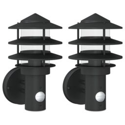 Berkfield Home Outdoor Wall Lights with Sensors 2pcs Black Stainless Steel - thumbnail 2