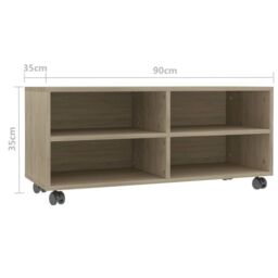 Berkfield Home TV Cabinet with Castors Sonoma Oak 90x35x35 cm Engineered Wood in Brown - Size: 90 x 35 x 35 cm - thumbnail 6