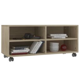 Berkfield Home TV Cabinet with Castors Sonoma Oak 90x35x35 cm Engineered Wood in Brown - Size: 90 x 35 x 35 cm - thumbnail 3