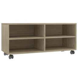 Berkfield Home TV Cabinet with Castors Sonoma Oak 90x35x35 cm Engineered Wood in Brown - Size: 90 x 35 x 35 cm - thumbnail 2