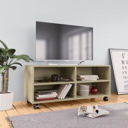 Berkfield Home TV Cabinet with Castors Sonoma Oak 90x35x35 cm Engineered Wood in Brown - Size: 90 x 35 x 35 cm - thumbnail 1