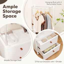 Costway 2 Drawer Clothes Rack Closet Organizer with Lockable Wheels & Hanging Rod in White - thumbnail 5