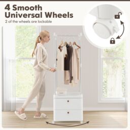 Costway 2 Drawer Clothes Rack Closet Organizer with Lockable Wheels & Hanging Rod in White - thumbnail 6