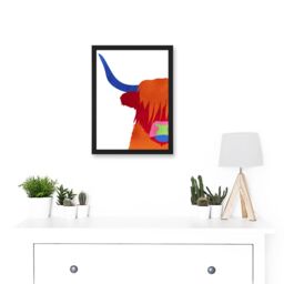 Artery8 Bright Highland Scottish Cow Bull Coo Colourful Artwork Framed Wall Art Print A4 in Black - thumbnail 2