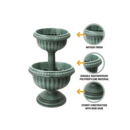 VOGREX 2-Tier Large Planter Indoor Outdoor Garden in Green - thumbnail 3
