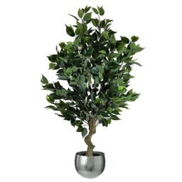 Leaf 100cm Realistic Artificial Ficus Tree / Plant Bush Ficus Silver Curve Planter in Green