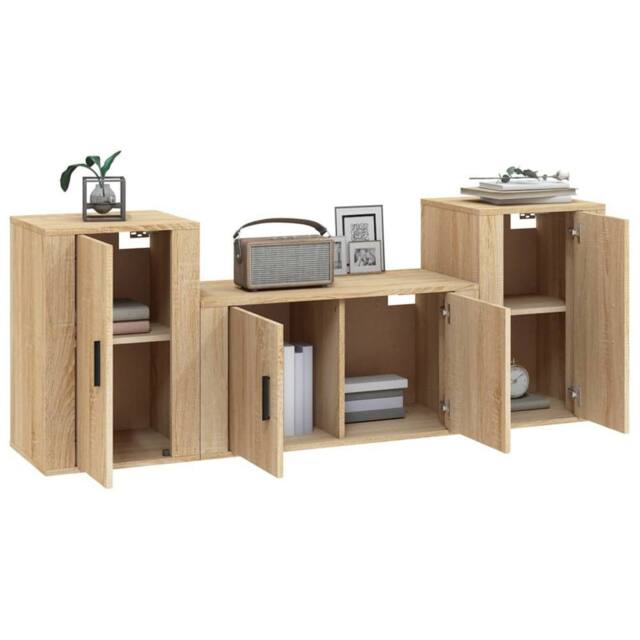 Berkfield Home Classic 3 Piece TV Cabinet Set Sonoma Oak Engineered Wood in Brown - image 1