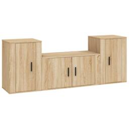 Berkfield Home Classic 3 Piece TV Cabinet Set Sonoma Oak Engineered Wood in Brown - thumbnail 3
