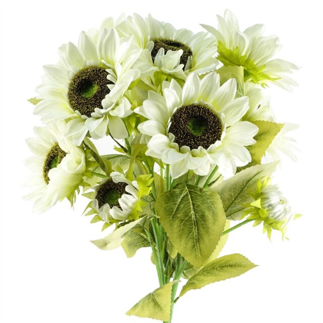 Leaf Pack of 6 x 88cm White Artificial Sunflower - 18 heads - Size: 6 x 88 cm - image 1