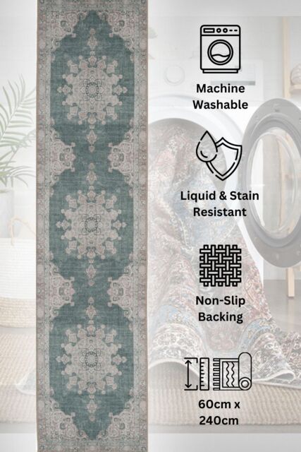 Kukoon Washable Runner Rug Green Mandala Long Hallway Carpet Mat 60cm x 240cm in Light Green - Size: 60 cm x 240 cm - image 1