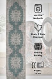 Kukoon Washable Runner Rug Green Mandala Long Hallway Carpet Mat 60cm x 240cm in Light Green - Size: 60 cm x 240 cm - thumbnail 1