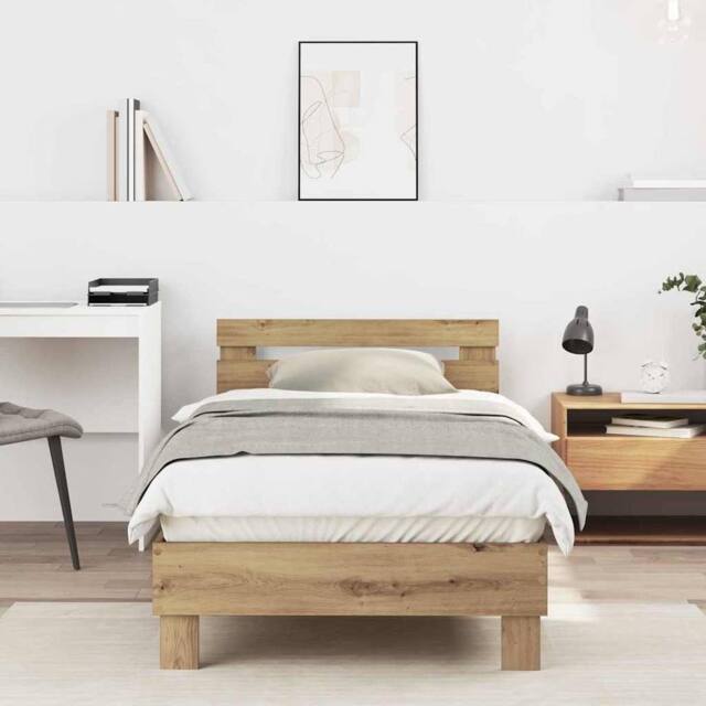 Berkfield Home Bed Frame Artisan Oak 203 x 95 x 70 cm Engineered Wood in Beige - image 1