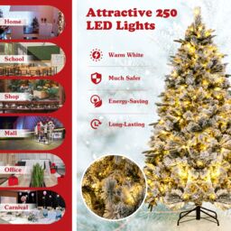 Gymax 6 FT Flocked Artificial Christmas Tree With Pine Needles 752 Tips 250 LED Lights in Green - Size: 6ft - thumbnail 2