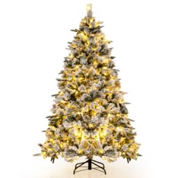 Gymax 6 FT Flocked Artificial Christmas Tree With Pine Needles 752 Tips 250 LED Lights in Green - Size: 6ft - thumbnail 1