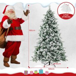 Gymax 6 FT Flocked Artificial Christmas Tree With Pine Needles 752 Tips 250 LED Lights in Green - Size: 6ft - thumbnail 3