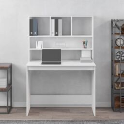 Berkfield Home Desk with Shelves White 102x45x148 cm Engineered Wood - Size: 102 x 45 x 148 cm - thumbnail 3