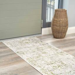 Kukoon Olive Green Grey Distressed Tweed Embossed Rug in Dark Olive - Size: 120 cm x 170 cm - thumbnail 6