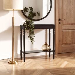 Orsina Rectangular Console Table for Hallway, Pine Wood Hallway Table for Home Office Decor, Wood Table with Carved Legs in Black - thumbnail 1