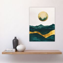 "Artery8 Abstract Full Moon Seascape Dark Green Gold Boho Wall Art Print - Size: W24"" x H32""" - thumbnail 4