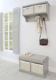 Statement Furniture Tetbury Small Hallway Coat Rack / Shelf with Wicker Storage Baskets in Light Grey - thumbnail 5