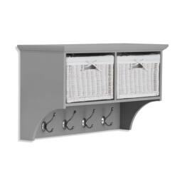 Statement Furniture Tetbury Small Hallway Coat Rack / Shelf with Wicker Storage Baskets in Light Grey - thumbnail 2