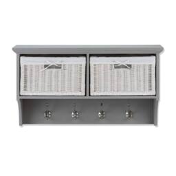 Statement Furniture Tetbury Small Hallway Coat Rack / Shelf with Wicker Storage Baskets in Light Grey