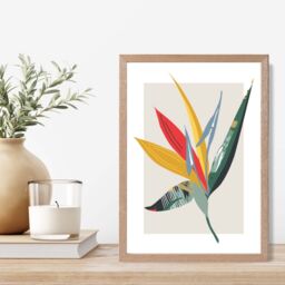 ARTZE Tropical Flower Green & Red Minamilist Framed Print SIZE: A3 with Oak Frame - Size: A4 - thumbnail 2