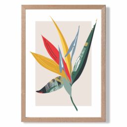 ARTZE Tropical Flower Green & Red Minamilist Framed Print SIZE: A3 with Oak Frame - Size: A4 - thumbnail 1