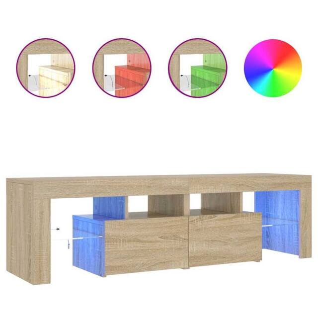 Berkfield Home TV Cabinet with LED Lights Sonoma Oak 140x36.5x40 cm in Light Tan - image 1