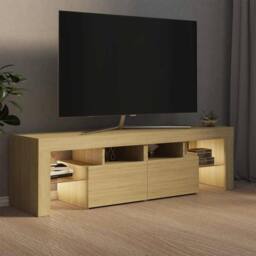 Berkfield Home TV Cabinet with LED Lights Sonoma Oak 140x36.5x40 cm in Light Tan - thumbnail 3