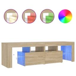 Berkfield Home TV Cabinet with LED Lights Sonoma Oak 140x36.5x40 cm in Light Tan - thumbnail 1