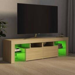 Berkfield Home TV Cabinet with LED Lights Sonoma Oak 140x36.5x40 cm in Light Tan - thumbnail 4