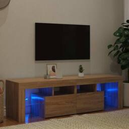 Berkfield Home TV Cabinet with LED Lights Sonoma Oak 140x36.5x40 cm in Light Tan - thumbnail 2